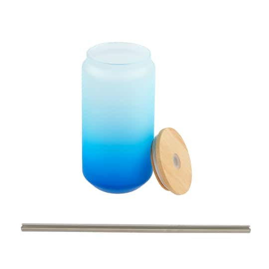 18oz. Frosted Glass Sublimation Tumbler with Bamboo Lid & Straw by Make Market